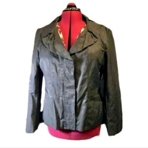 Tahari Sculpted Black Jacket Satin Snap Closure Grosgrain Detail